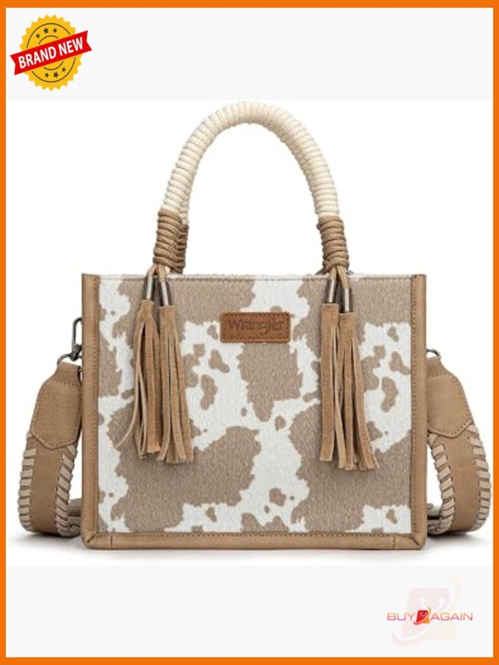 Vegan Leather Cow Print Western Satchel Purse with Tassel Fringe Crossbody Bag